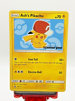 Ash’s Pikachu SM113 Ultra Rare Non Holo Exclusive Promo Pokemon Card LP - Image 1
