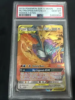 2019 POKEMON SUN & MOON HIDDEN FATES #44 MOLTRES & ZAPDOS & ARTICUNO GX PSA 10 - Image 1