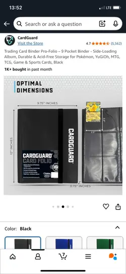 CardGuard 9-Pocket Trading Card Album Folder,Black , 360 Side Loading - Image 3