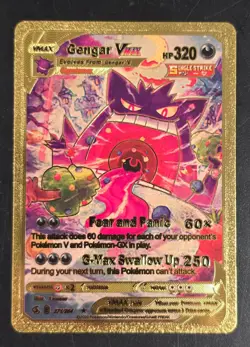 GENGAR Vmax Metal FAN ART CARD Gold Foil Pokemon Display Card HP320 Ships FAST - Image 1