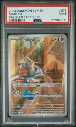 PSA 9 MINT Mimikyu Paldean Fates Promo SVP EN 075 ETB Graded Pokemon Card 2024 - Image 1