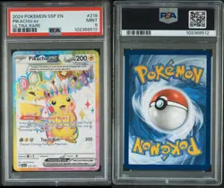 2024 POKEMON SURGING SPARKS ULTRA RARE #219 PIKACHU EX PSA 9 Graded Card - Image 3