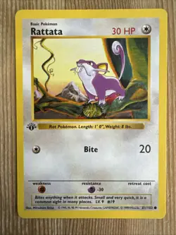 Rattata 61/102 Base Set 1st Edition WOTC Pokemon Card MP - Image 1