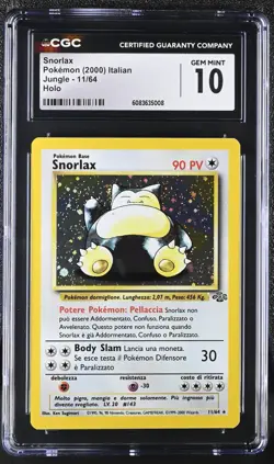 CGC 10 GEM MINT Snorlax 1999 Jungle 11/64 Holo Pokemon Card ITALIAN - Image 1