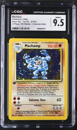 CGC 9.5 MINT+ Machamp 1999 Base Set 1st Edition 8/102 Holo Pokemon Card psa - Image 1