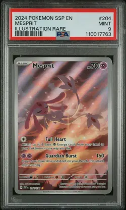 2024 POKEMON SSP EN-SURGING SPARKS #204 MESPRIT ILLUSTRATION RARE (PSA 9) - Image 1