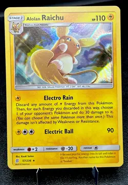 Alolan Raichu 57/236 NM Reverse Holo Rare Sun & Moon Pokemon Card! - Image 1
