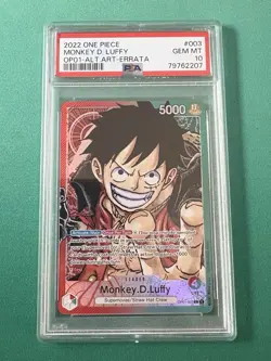 One Piece Card Monkey D. Luffy Alt Art OP01-003 Romance Dawn PSA 10 - ERRATA - Image 1