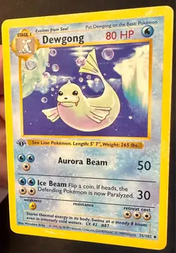 Dewgong 25/102 1999 1st Edition Base Set Pokemon Card WOTC Vintage Uncommon - Mp - Image 2