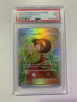 PSA 9 Erika's Hospitality Full Art 174/181 S&M Team Up Pokemon Card MINT 2019 - Image 1