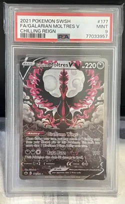 2021 Pokemon EN SWSH Chilling Reign #177 Galarian Moltres V FA PSA 9 MINT - Image 1