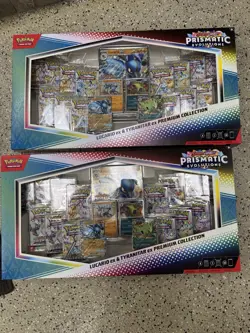 Pokemon Lucario Ex Tyranitar Ex Prismatic Evolutions Sam's Club Premium 2 boxes - Image 1