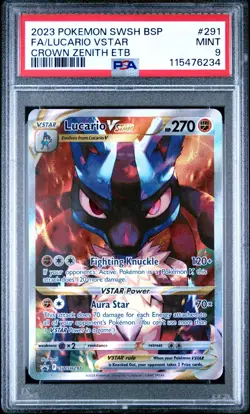POKEMON 2023 SWSH Promo Crown Zenith LUCARIO Full Art VStar #291 ETB PSA 9 - Image 1