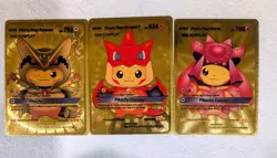 Gold Pikachu Cosplay Pokemon Card Lot of 3 - CUSTOM FAN ART Display Collectible - Image 1