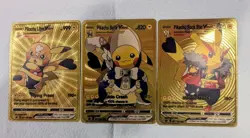 Gold Pikachu Cosplay Pokemon Card Lot of 3 - CUSTOM FAN ART Display Collectible - Image 1