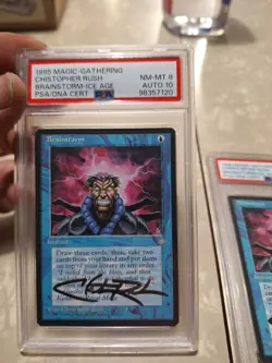 MTG Magic the Gathering Ice Age Brainstorm Signed Christopher Rush PSA 8,7,7,6 - Image 2