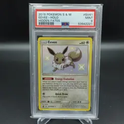 PSA 9 MINT POKEMON CARD 2019 SUN & MOON HIDDEN FATES EEVEE HOLO SV41 - Image 1