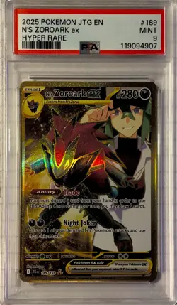 2025 POKEMON JTG EN-JOURNEY TOGETHER HYPER RARE #189 N'S ZOROARK EX PSA 9 - Image 1