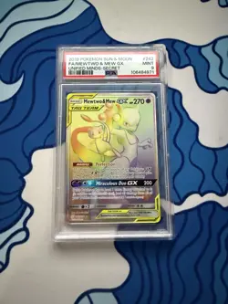 2019 Mewtwo & Mew GX 242/236 Rainbow Tag Team Unified Minds Pokemon PSA 9 - Image 1
