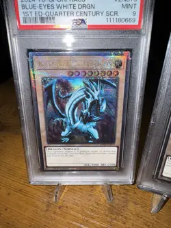 Yugioh Quarter Century Secret Rare Blue Eyes White Dragon 25th Stamp PSA Grade 9 - Image 2