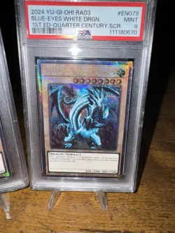 Yugioh Quarter Century Secret Rare Blue Eyes White Dragon 25th Stamp PSA Grade 9 - Image 3