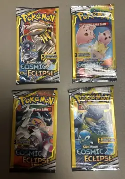 2019 POKEMON Sun & Moon COSMIC ECLIPSE 3 Card Mini Booster Packs Pack Art Set - Image 1