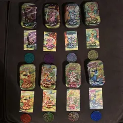 Prismatic Evolutions Empty Mini Tin Complete Set Of 8 Tin + Card + Coin NO PACKS - Image 1