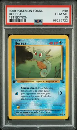 1999 POKEMON FOSSIL 1ST ED #49 HORSEA PSA 10 - Image 1