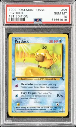 1999 POKEMON FOSSIL 1ST ED #53 PSYDUCK PSA 10 - Image 1