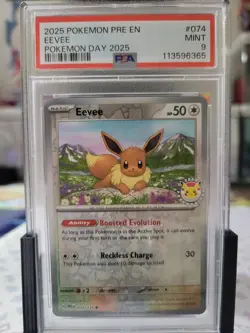 2025 POKEMON PRE EN-PRISMATIC EVOLUTIONS #074 EEVEE POKEMON DAY 2025 PSA 9 MINT - Image 1