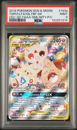 PSA 9 2019 Pokemon Sun & Moon Togepi & Cleffa & Igglybuff GX #143a Tag Team - Image 1