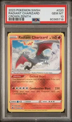 2023 POKEMON SWORD & SHIELD CROWN ZENITH #020 RADIANT CHARIZARD PSA 10 - Image 1