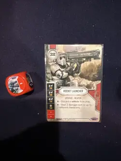FFG Star Wars Destiny Spirit of Rebellion Rocket Launcher #53 Card + Die - Image 1