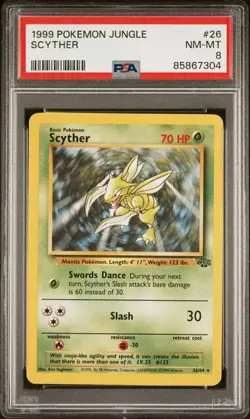 1999 Pokemon TCG Jungle SCYTHER PSA 8 Vintage Graded Card WOTC - Image 1