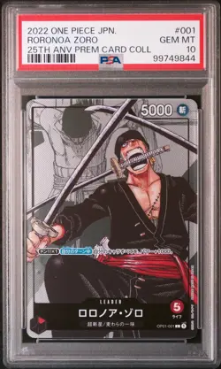 2022 ONE PIECE JPN 25TH ANV PREM CARD COLL #001 RORONOA ZORO PSA 10 - Image 1