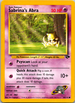 Sabrina's Abra 94/132 Gym Challenge Pokemon Card Non-Holo Common LP - NM - Image 1