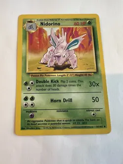 Nidorino 37/102 Base Set Uncommon Pokemon Card Unlimited LP-NM 1999 Vintage - Image 1