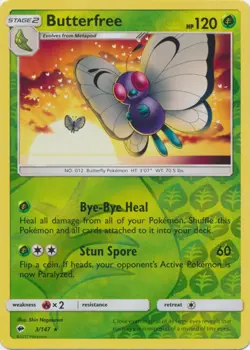 x1 Butterfree - 3/147 - Rare - Reverse Holo Pokemon SM3 Burning Shadows M/NM - Image 1