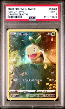 2023 POKEMON SWORD & SHIELD CROWN ZENITH #GG31 FULL ART/TURTWIG PSA 9 Mint - Image 1