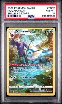 2022 POKEMON SWORD & SHIELD BRILLIANT STARS #TG02 FULL ART/VAPOREON PSA 8 - Image 1