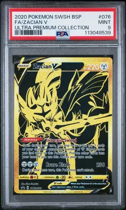 2020 Pokemon Ultra Premium Collection Zacian V Gold Promo Full Art SWSH076 PSA 9 - Image 1