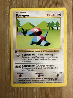 Porygon 39/102 1st Edition Base Set Shadowless Uncommon 1999 Pokemon Vintage HP - Image 1