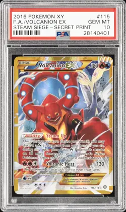 2016 POKEMON XY STEAM SIEGE SECRET #115 FULL ART/VOLCANION EX PSA 10 - Image 1