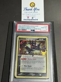 Pokemon Greninja Gold Star Celebrations ETB Black Star Holo Promo SWSH144 PSA 10 - Image 1