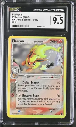 CGC 9.5 MINT+ Flareon 2005 EX Delta Species 5/113 Holo Pokemon Card - Image 1