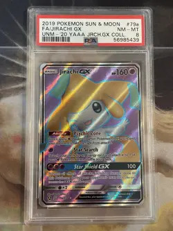 2019 Pokemon Sun & Moon Unified Minds Jirachi GX 79a PSA 8 Full Art NM-MT - Image 1