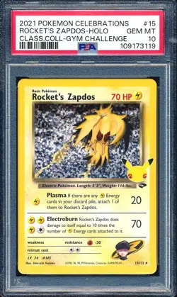 Rocket's Zapdos 2021 Pokemon Celebrations #15 Classic Collection Holo PSA 10 - Image 1