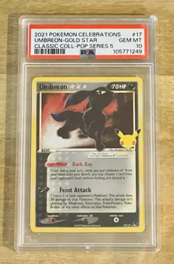 PSA 10 UMBREON 2021 Pokemon Celebrations Classic Pop Series 5 #17 Gold STAR - Image 1