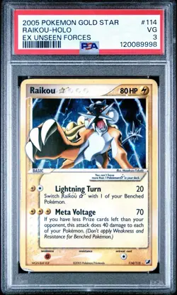 Raikou Gold Star Holo 114/115 2005 Pokemon EX Unseen Forces PSA 3 - Image 1
