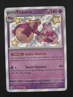 Tinkaton 167/091 Shiny Rare Pokemon TCG SV: Paldean Fates NM - Image 1